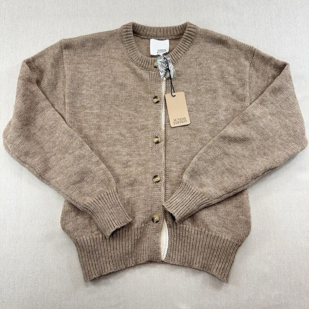 Sunday Edition Cardigan Sweater Womens S Brown Cream Contrast Knit NWT Pockets